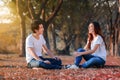 Couple talking and laghing in the park Royalty Free Stock Photo