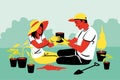 Couple, teamwork, agriculture, gardening, planting, nature concept