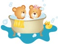 Couple teddy bear taking a bath