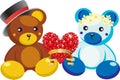 A couple of teddy bears happy in love, Happy Valentine\'s day and give love. Hand drawn cartoon