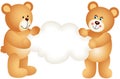 Couple teddy bears holding blank cloud