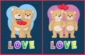 Couple Teddy Bears, love theme, vector placard