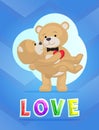 Couple Teddy Bears, love theme, vector placard Royalty Free Stock Photo