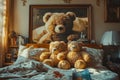 A couple of teddy bears sitting on top of a bed Royalty Free Stock Photo