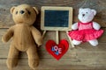 Couple Teddy Bears.Vintage retro romantic style on wood Royalty Free Stock Photo