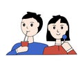 A couple of teenagers in love spend time together. Vector cartoon