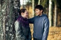 A couple of teenagers meet in the Park.