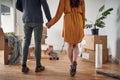 Couple in their new home.family  with boxes moving to new home Royalty Free Stock Photo