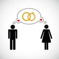 Couple think about wedding pictogram