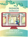 Couple thinking about wedding. Shop of goods and bridal clothing. Fashion workshop concept poster