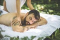 Couple time. My darling need a back massage. Royalty Free Stock Photo