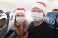 Couple tired of strong restrictions and need to wear face mask on board