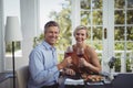 Couple toasting glasses of wine in restaurant Royalty Free Stock Photo