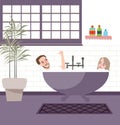 Couple together in bathroom jacuzzi bathtub enjoy have fun Royalty Free Stock Photo
