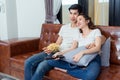 Couple together watching television funny Royalty Free Stock Photo