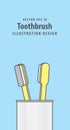 Couple toothbrush in the cup illustration vector on blue background. Dental concept. Royalty Free Stock Photo