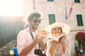 Couple of tourist eating pizza on street Royalty Free Stock Photo