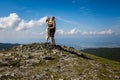 Couple tourists in Buzludzha monument Bulgaria