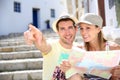 Couple of tourists enjoying in the streets of Ibiza