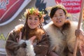 Couple in traditional clothing aboriginal of Kamchatka Peninsula