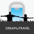 Couple travel with historic monuments silhouette illustration
