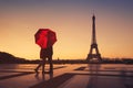 couple travel to Paris, silhouette of lovers kissing near Eiffel tower, France Royalty Free Stock Photo