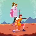 couple traveler in landscape avatar character