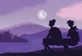 couple traveler in landscape nature purple