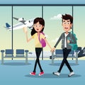 couple traveler tickets airport