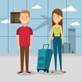 Couple travelers in the airport characters Royalty Free Stock Photo