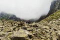 Couple travelers climb top mount Rysy high tatras mountains Slovakia