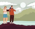 couple travelers in lake
