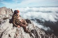 Couple travelers Man and Woman sitting on mountains Royalty Free Stock Photo