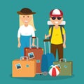Couple travelers with suitcases characters