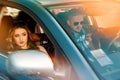 Couple traveling by car at high speed Royalty Free Stock Photo