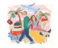 Couple traveling together with luggage. Travel concept. Vector cartoon illustration