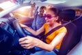 Couple travelling by car