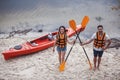 Couple travelling by kayak Royalty Free Stock Photo