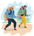 Couple Trekking in Mountains. Man and Woman Hiking