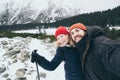 Couple trekking in High Tatra mountains in winter, Slovakia Royalty Free Stock Photo