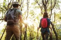 Couple trekking together in a forest Royalty Free Stock Photo