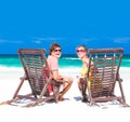 Couple on a tropical beach. Tulum, Mexico, Royalty Free Stock Photo