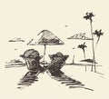 Couple tropical beach vector drawn, sketch Royalty Free Stock Photo