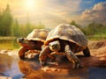 Ai Generated illustration Wildlife Concept of Couple of Turtles Royalty Free Stock Photo