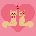 A couple of two cats in love on big pink heart background for valentines day, cute cartoon character, vector Royalty Free Stock Photo