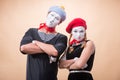 Couple of two funny mimes isolated on background Royalty Free Stock Photo