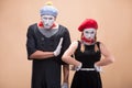 Couple of two funny mimes isolated on background