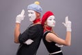 Couple of two funny mimes isolated on background Royalty Free Stock Photo