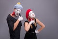 Couple of two funny mimes isolated on background Royalty Free Stock Photo