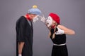 Couple of two funny mimes isolated on background Royalty Free Stock Photo